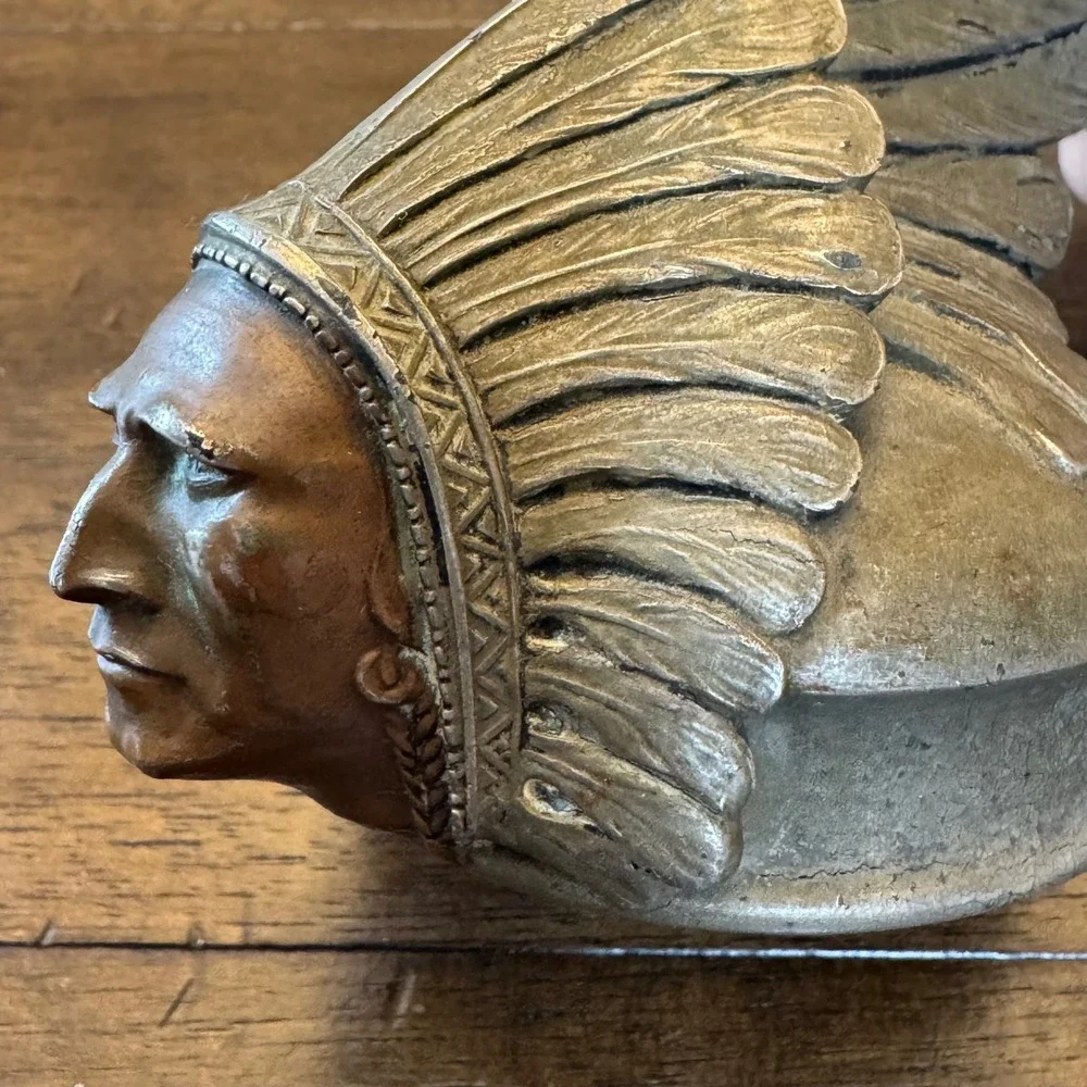 Vintage 1920s Pontiac Native American Radiator Cap Hood Ornament Silver Bronze